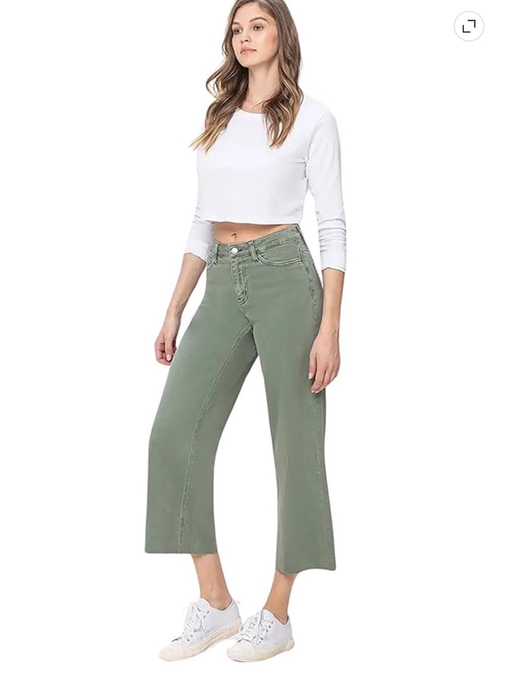 VERVET BY FLYING MONKEY High-Rise Cropped Wide Leg Jeans in Olive